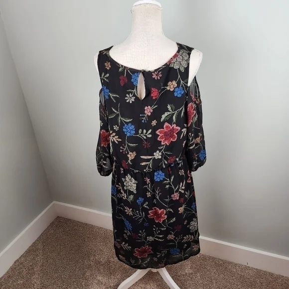 Signature Collection Women’s Chiffon Cold Shoulder Floral Dress Size Large - Picture 4 of 9